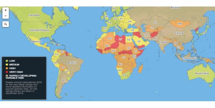 Este mapa revela los destinos más peligrosos del mundo y las razones