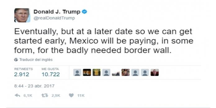 México pagará el muro eventualmente: Trump