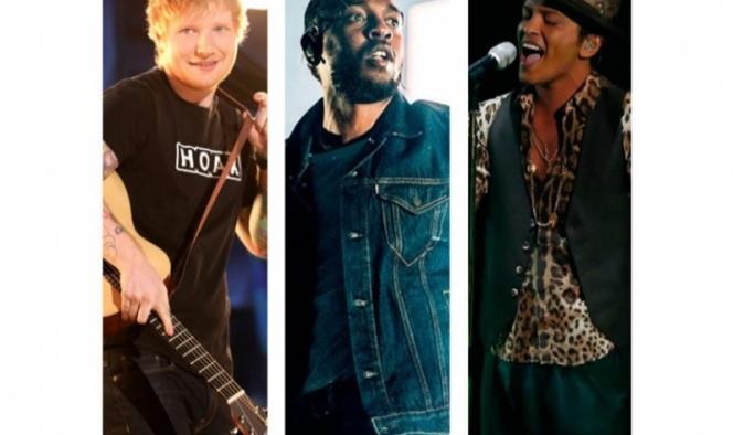 Sheeran, Lamar y Mars, favoritos en los premios Billboard