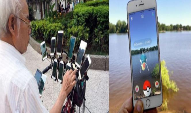 Abuelo instaló 11 celulares en su bicicleta para buscar Pokémon