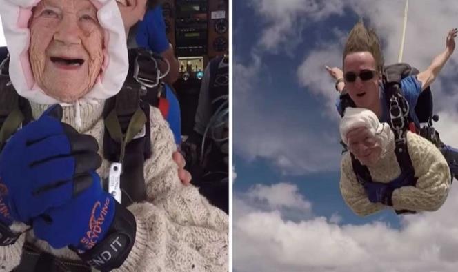 Mujer de 102 años se avienta en paracaídas; rompe récord