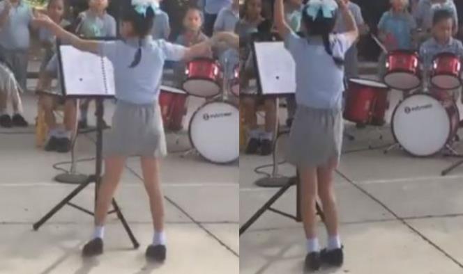 Niña dirige orquesta infantil al ritmo de banda; se hace viral