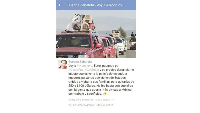 Acusa Susana Zabaleta sigue robo a paisanos a la altura de Castaños