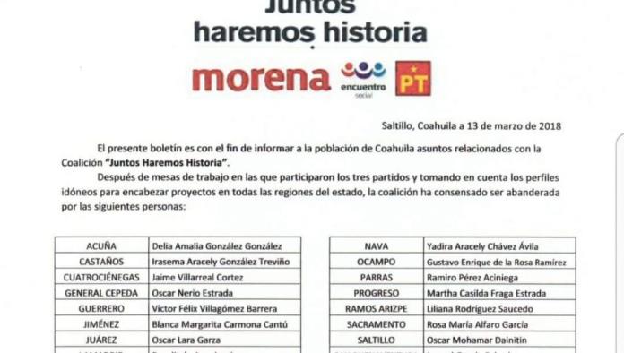 Presenta Morena lista de candidatos