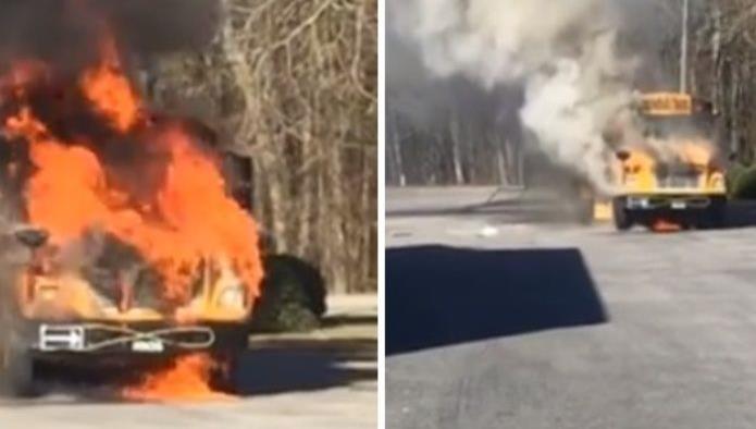 Autobús escolar que transportaba 40 niños arde en llamas
