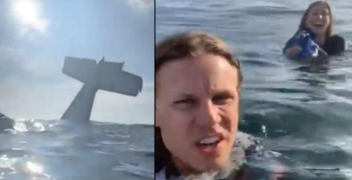 ¡Foto pal Feis! Avioneta se estrella en el mar; el piloto saca su celular y comienza a grabar