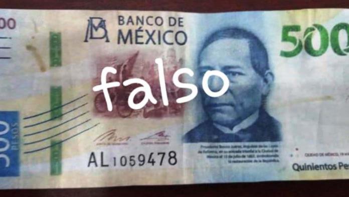Detectan billetes falsos de 500 pesos