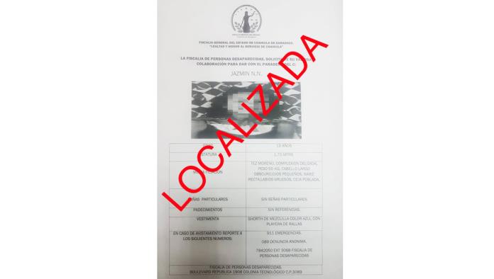 Localizan a menor desaparecida 