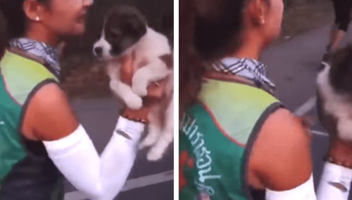 Corre un maratón con un perrito en sus manos y termina adoptándolo