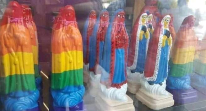 Indignan figurillas de la virgen de Guadalupe pintadas con colores LGBT