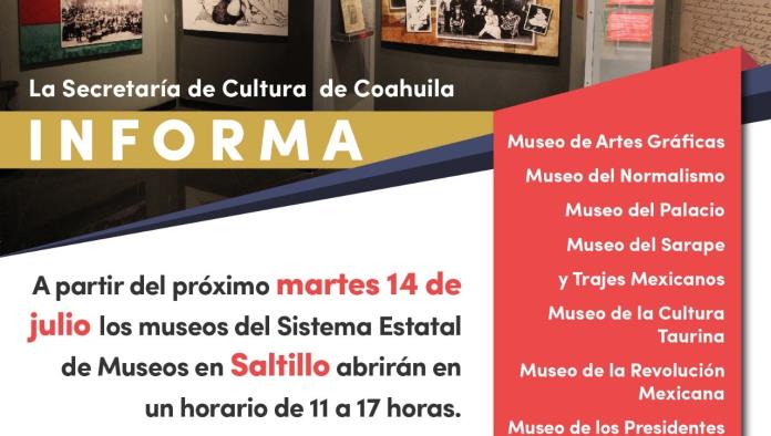 CULTURA COAHUILA INFORMA REAPERTURA DE MUSEOS EN REGIÓN SURESTE DEL ESTADO