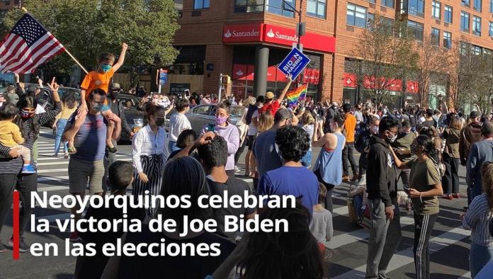 Neoyorquinos celebran la victoria de Joe Biden en las elecciones