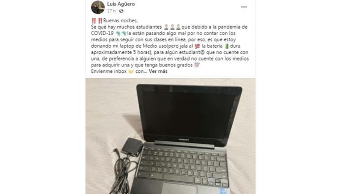 Dona laptop para que niño siga estudiando