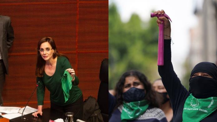 Lilly Téllez afirma que “el trapo verde es muerte” y feministas la “corrigen”
