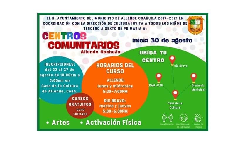 Allende Invitan a menores a cursos gratuitos en  Centros Comunitarios Allende
