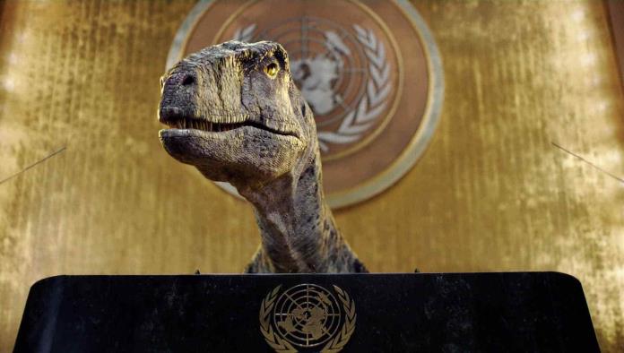 Humanos no se extingan; Un Dinosaurio da discurso ante la ONU