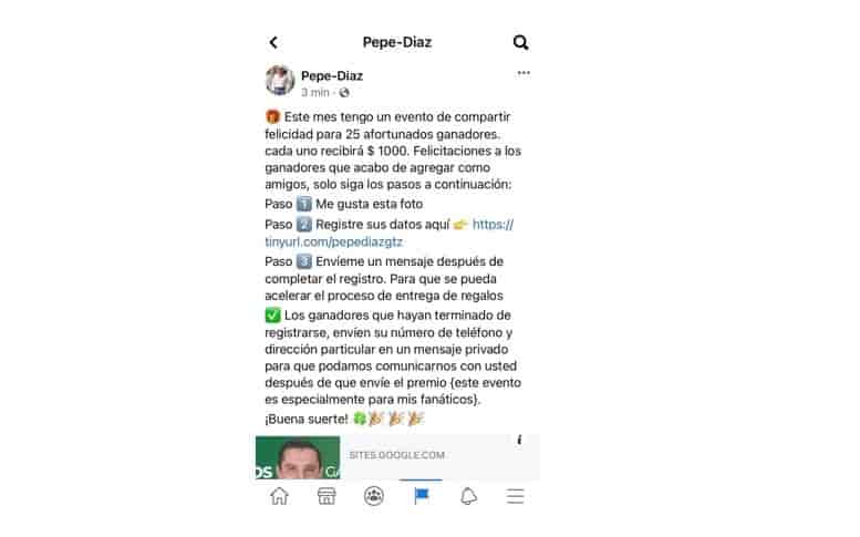 Alerta Pepe Díaz de cuenta falsa en facebook