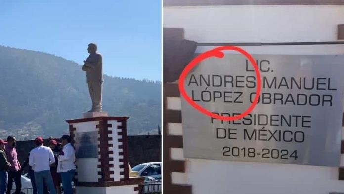 Develan estatua de AMLO en el Estado de México; Con faltas de ortografía