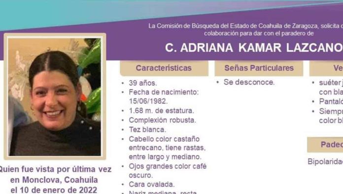 Se busca a Adriana Kamar Lazcano