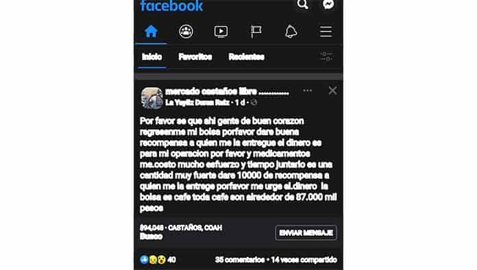 Busca mujer de Castaños apoyo para encontrar una bolsa con 87 mil pesos que perdió en la Zona Centro del municipio.
