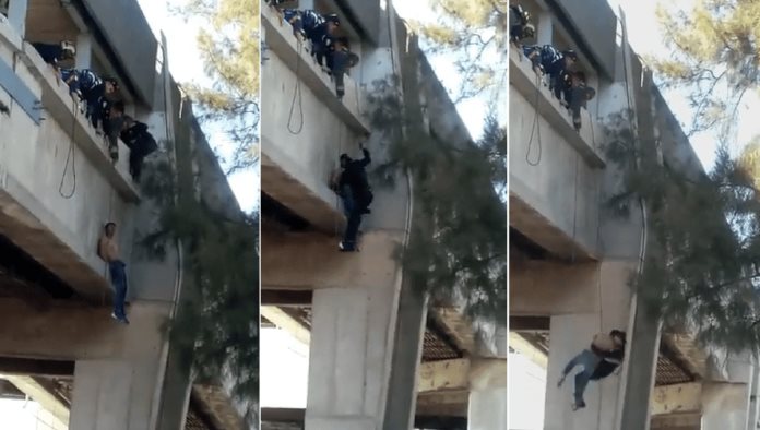 “Spider-poli”: Agente rescato a joven con una cuerda