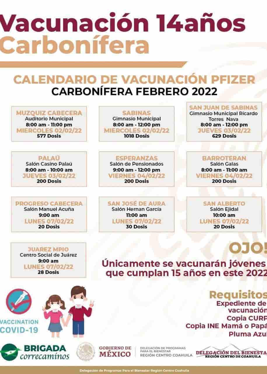 Vacunarán en carbonífera a niños de 14 y 15 años