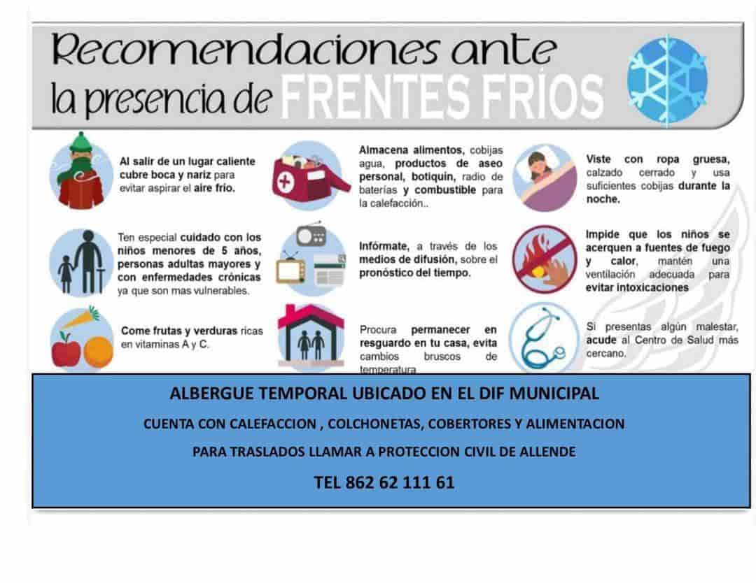 Ponen en marcha albergue temporal  por llegada de frente frio
