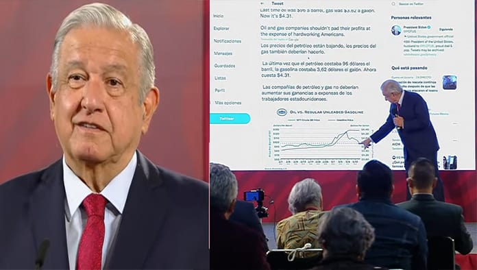 Afirma equivocadamente AMLO que el precio de la gasolina en los EU es de 34 pesos, cuando en realidad es de 22 pesos.