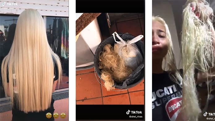 “Así de largo y sano tenia mi pelo para la llegada de mis quince. Yo solo me fui a retocar mis raíces” relata en su video la jovencita.