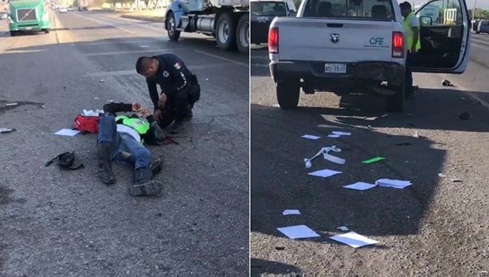 Un trabajador de Banco Azteca fue arrollado por trabajadores de CFE.