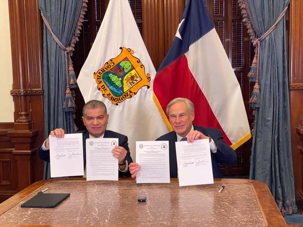 Los gobernadores de Coahuila y de Texas, Miguel Ángel Riquelme Solís y Gregg Abbott, signaron un acuerdo de colaboración.
