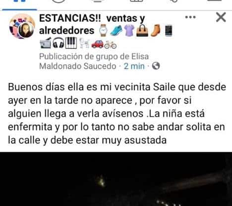 Se extravía menor durante la noche padece de sus facultades