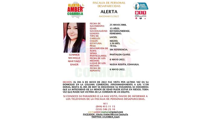 Ya se activó la Alerta Amber para la búsqueda de Summer.