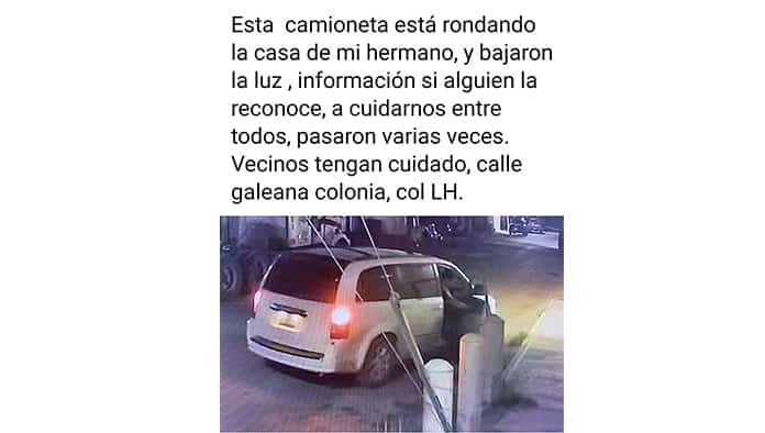 Vecinos de la colonia López Huitrón reportan camioneta sospechosa rondando por elector.