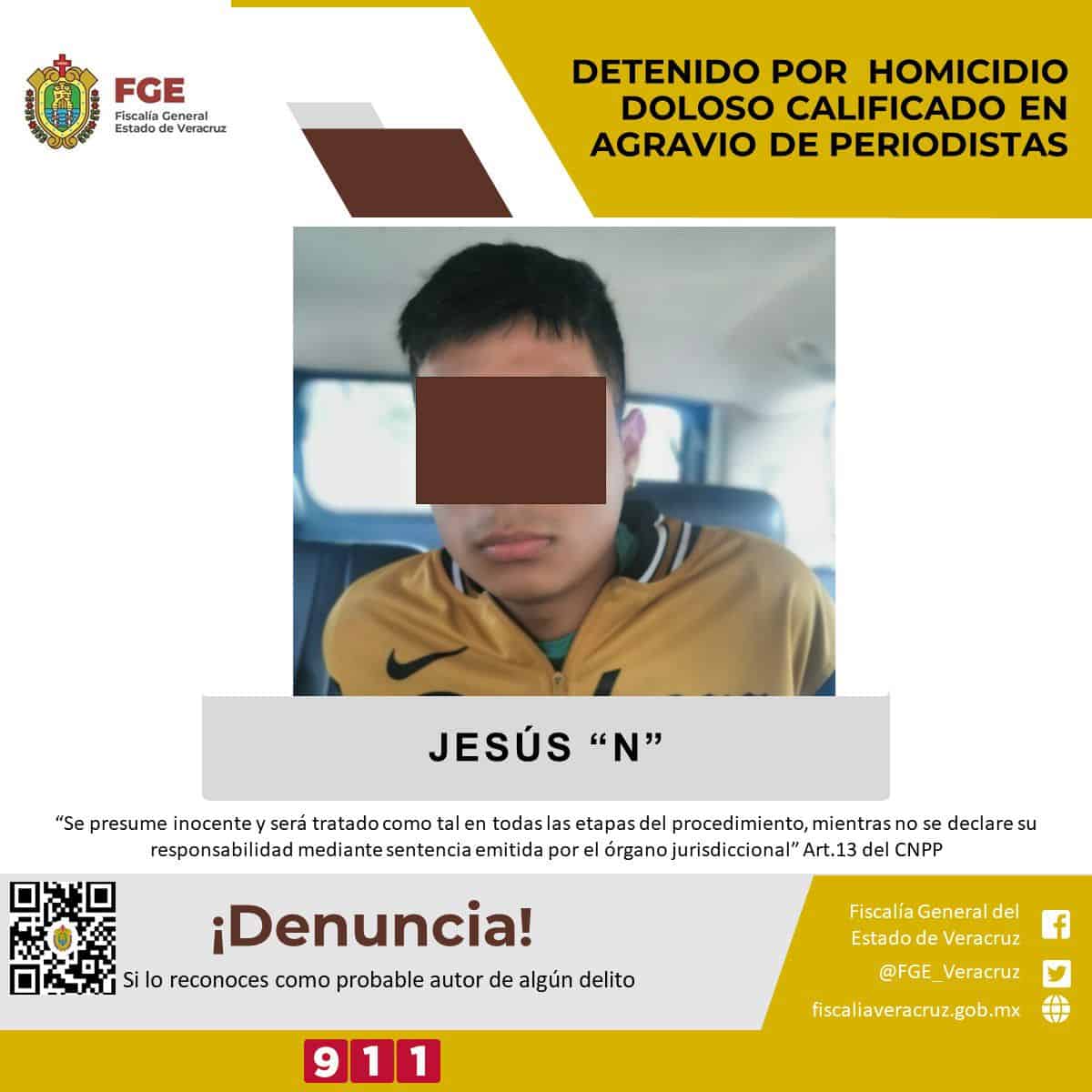 Detenido por el presunto delito de homicidio doloso calificado en agravio de dos periodistas.