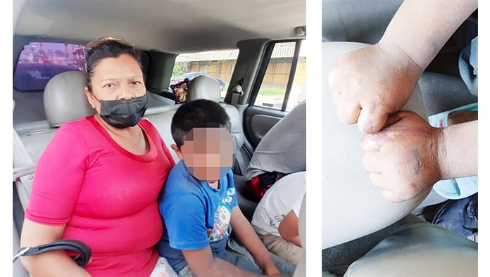 El pequeño presentaba rastros de sangre en manos y rostro.