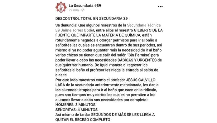 La denuncia en contra de los maestros se dio a conocer en redes sociales.
