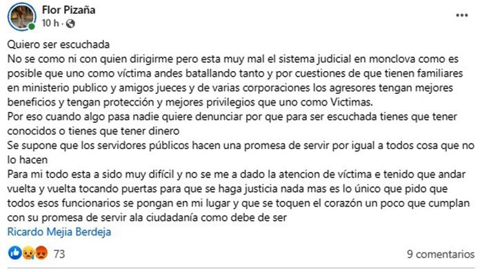 Exige justicia mujer agredida