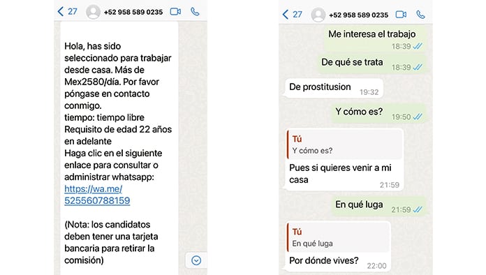 Reclutan por WhatsApp sexoservicio