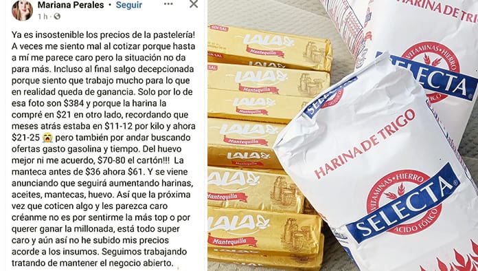 La usuaria Mariana Perales denunció públicamente los altos costos en materia prima para pasteles.