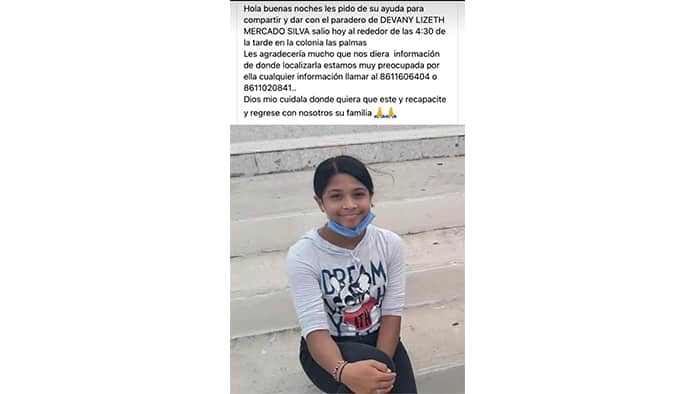 Menor se encuentra desparecida.