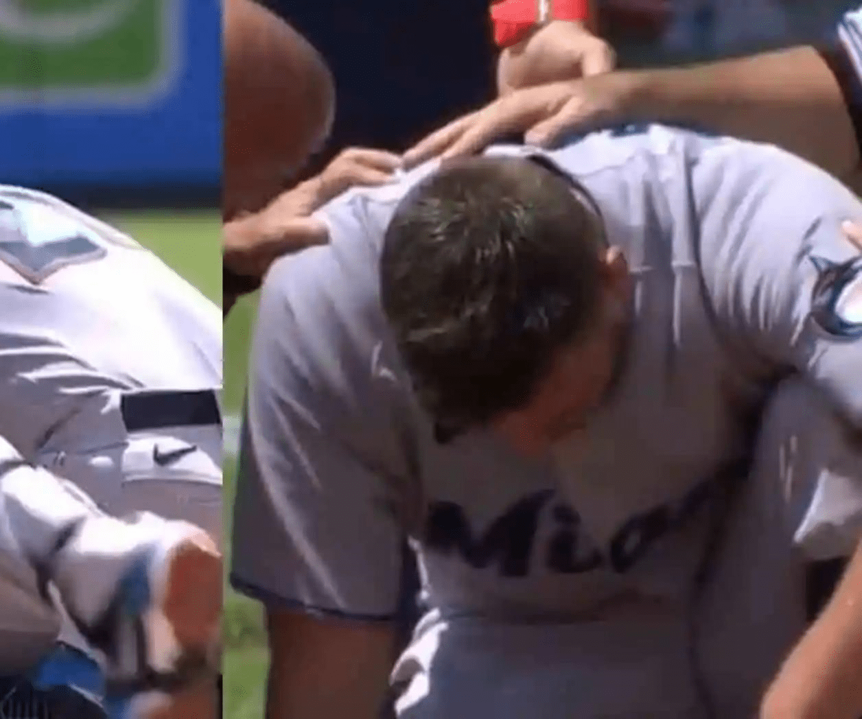 Pelotero de los Miami Marlins recibe espeluznante pelotazo en la cabeza