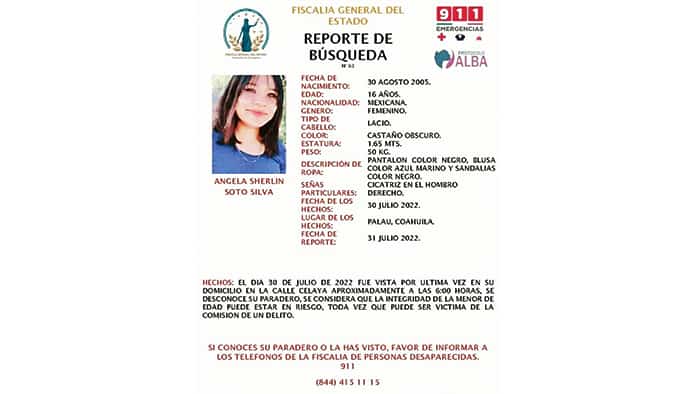 Ángela Sherlin Soto Silva fue vista por última vez el pasado 30 de julio.