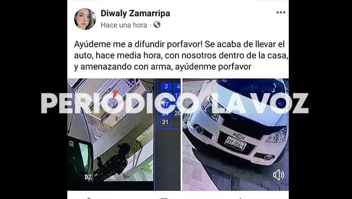 Denuncian robo de auto en Facebook