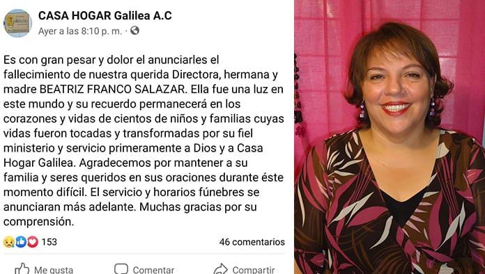 Muere directora de Casa Hogar Galilea