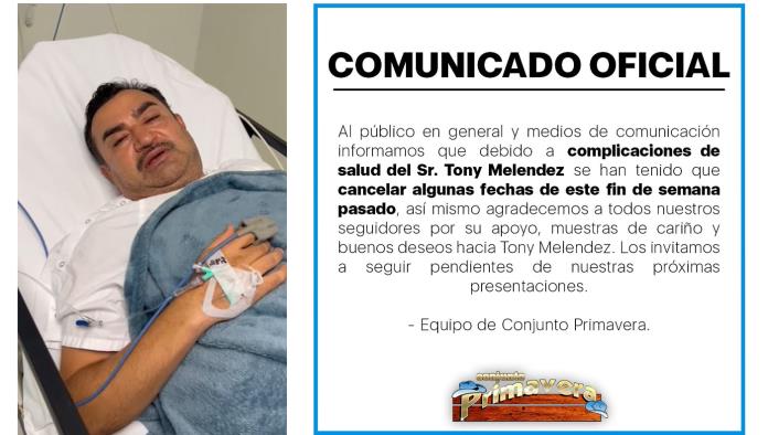 Tony Meléndez, vocalista de Primavera es hospitalizado