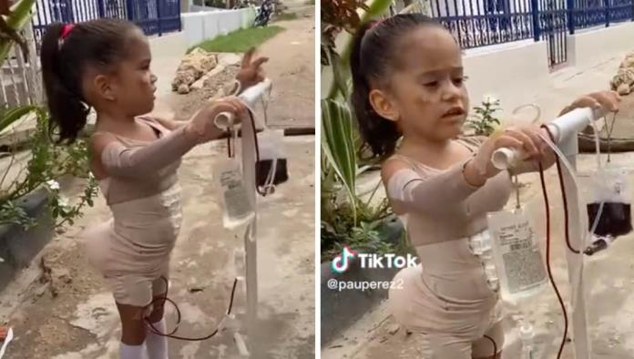 Niña se pone un disfraz de cirugías estéticas para Halloween