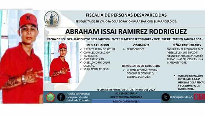 Buscan en Sabinas a joven desaparecido