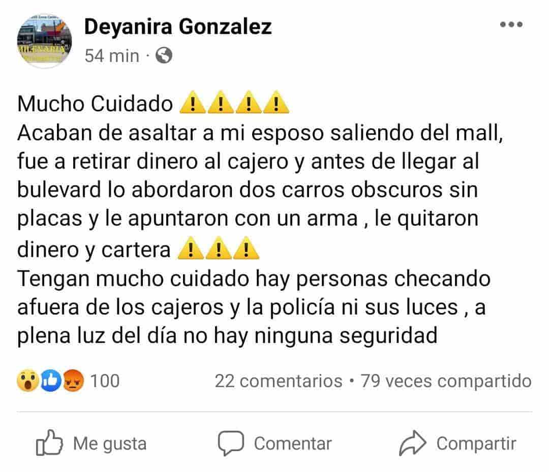 Los afectados hicieron un llamado a la población para tener cuidado cuando vayan al Mall Paseo Monclova.