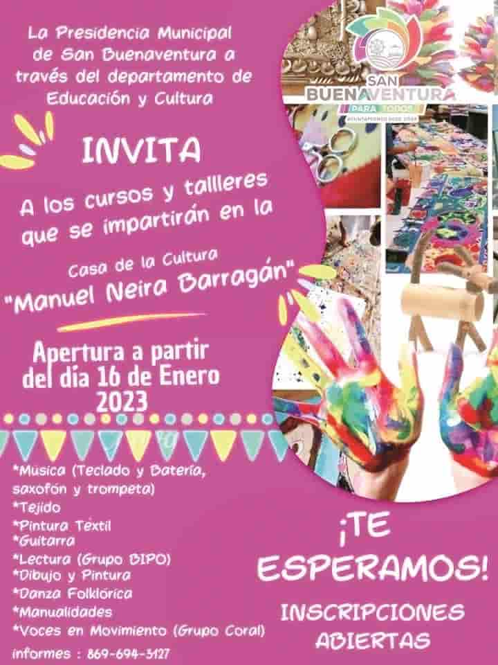 Invita a talleres la Casa de la Cultura